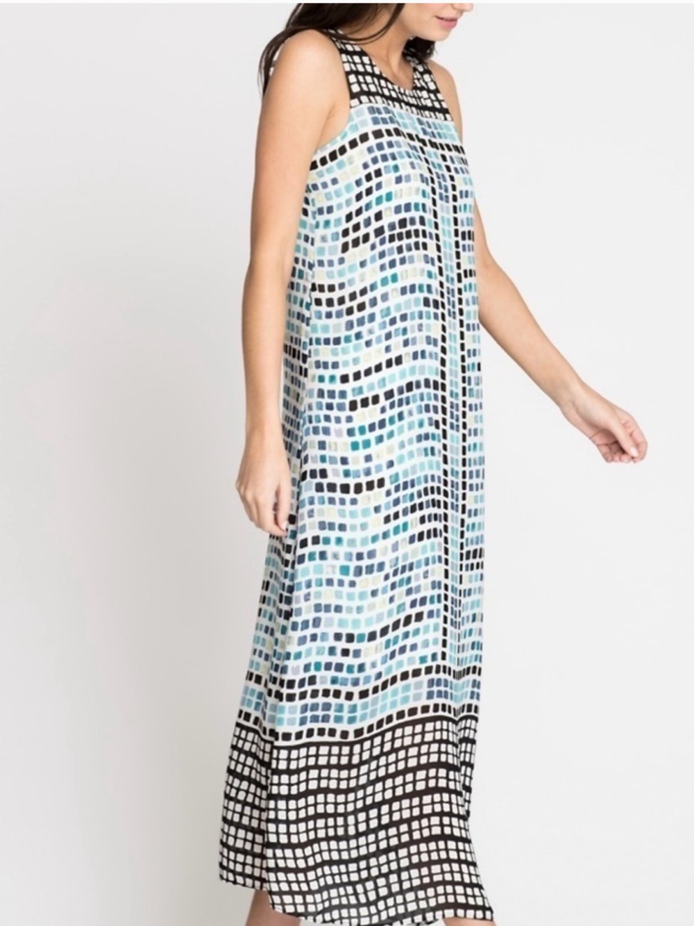 NIC+ZOE Blue, Black and White Geo Print Midi Dress - Picture 1 of 6
